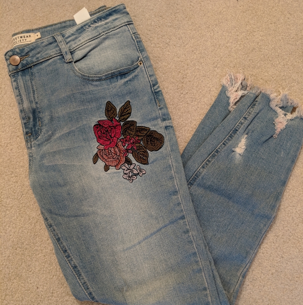 Streetwear Society Light Blue Floral Skinny Jeans